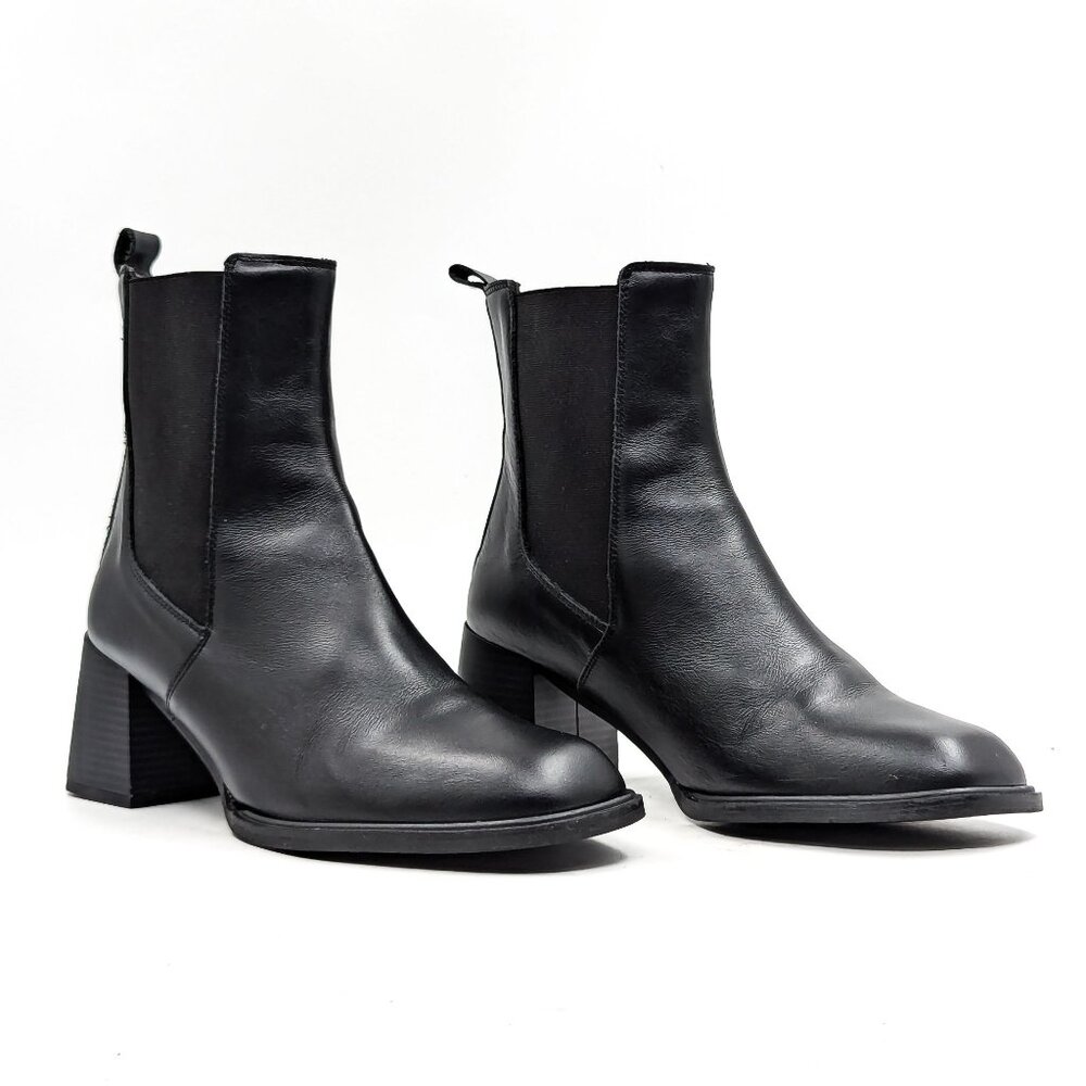 Avellini Women Black Leather Retro 90s Square Toe Chelsea Boots sz 10US EUR40
